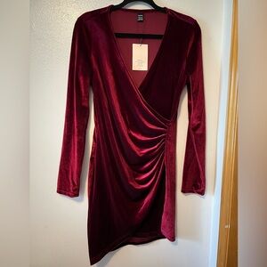 Shein Red Velvet Long Sleeve Midi Dress